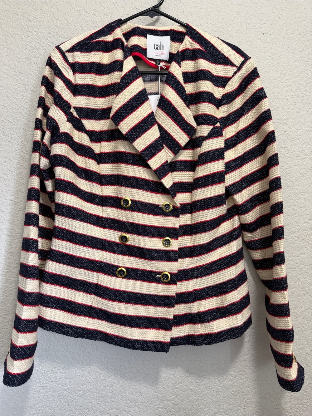 CAbi Navy, Cream & Red Striped Double-Breasted Blazer